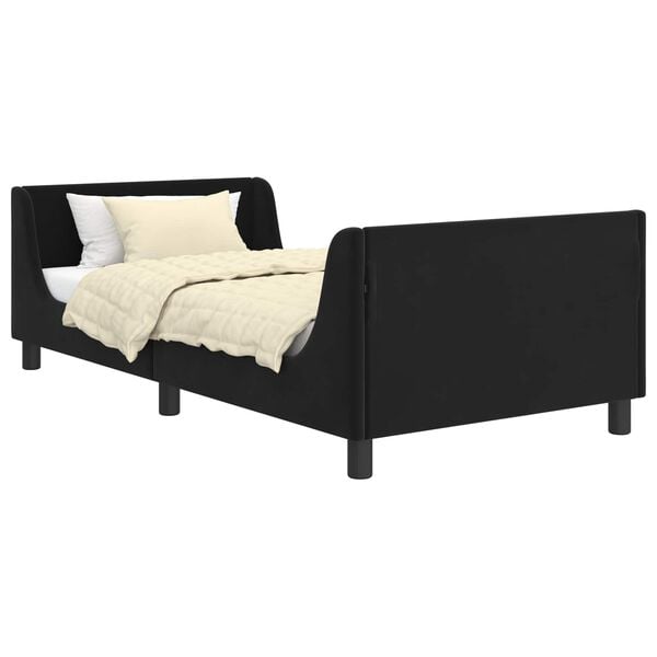 vidaXL Kinderbettgestell mit Kopfteil Schwarz 90 x 190 cm Samt