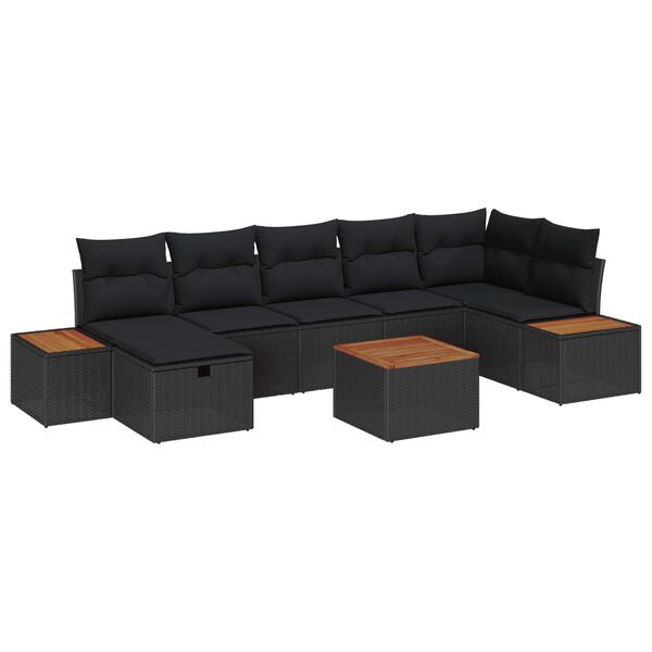 vidaXL Garten-Sofa-Set mit Kissen 8 pcs Schwarz Poly-Rattan