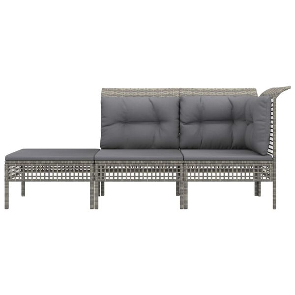 vidaXL 3-tlg. Garten-Lounge-Set mit Kissen Grau Poly Rattan