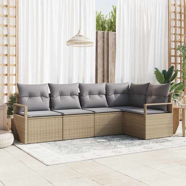 vidaXL Sofa Set mit Kissen 5 pcs Beige und Hellgrau Poly-Rattan
