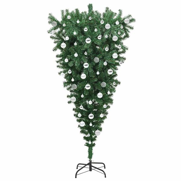 vidaXL Umgedrehter Kunst Weihnachtsbaum mit Kugelset Gr&uuml;n 180 cm PVC