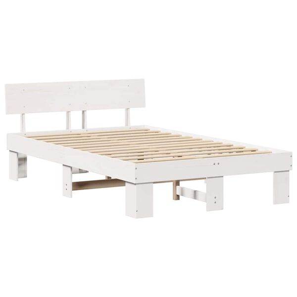 vidaXL Bettrahmen mit Kopfteil Wei&szlig; 135 x 190 cm Massives Kiefernholz