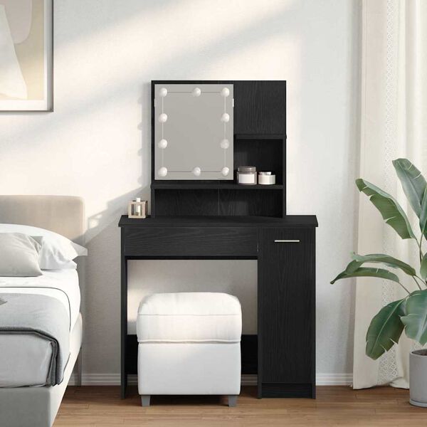 vidaXL Schminktisch mit Regal Schwarz Eichen-Optik 86.5 x 35 x 136 cm