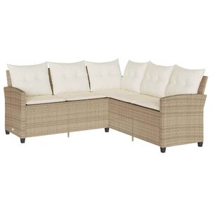 vidaXL L-f&ouml;rmiges Couchsofa mit Kissen Beige Polyrattan