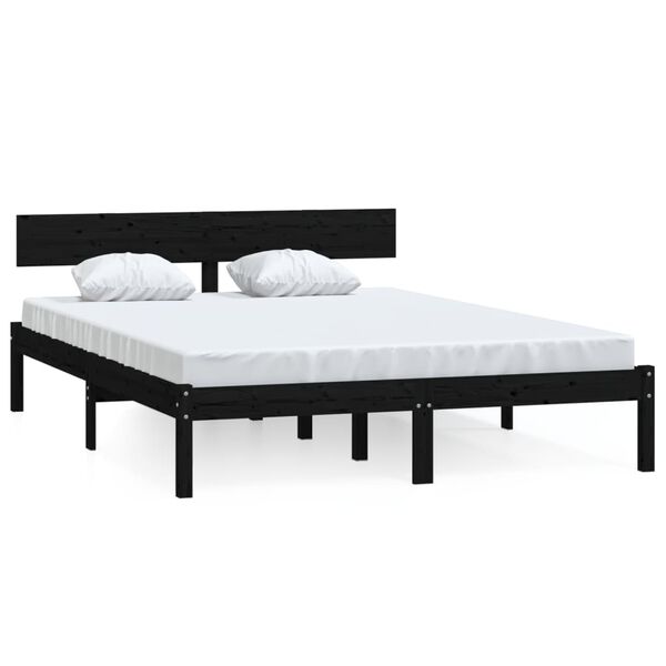 vidaXL Massivholzbett Schwarz 120x190 cm