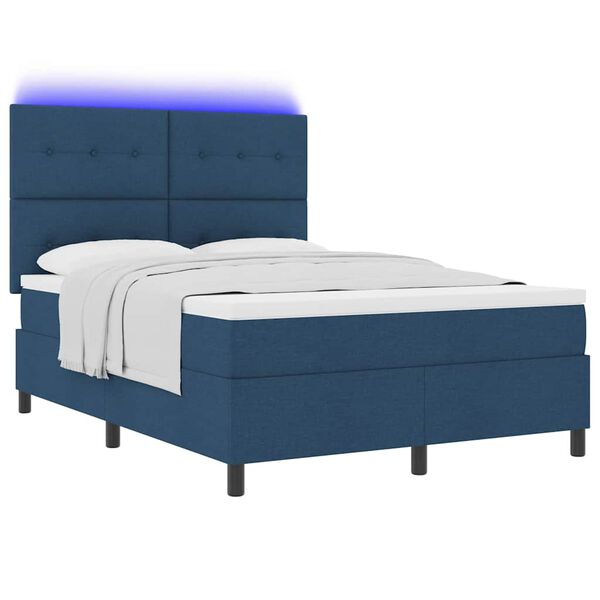 vidaXL Boxspringbett mit Matratze mit LED Blau 160 x 200 cm Stoff