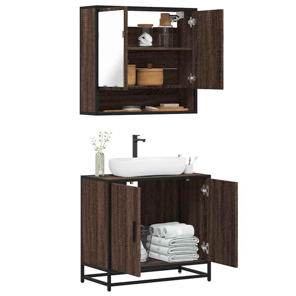 vidaXL 2-tlg. Badm&ouml;bel-Set Braun Eichen-Optik Holzwerkstoff