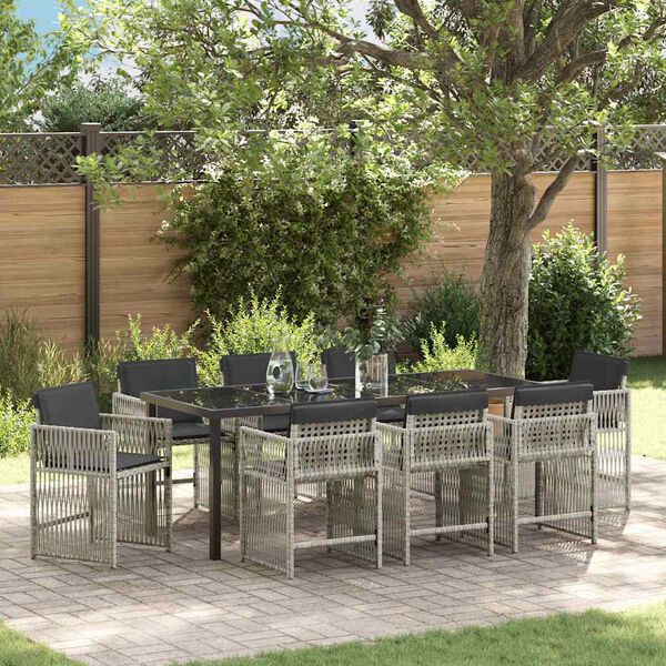 vidaXL Garten Essgruppe 9 pcs Hellgrau Pulverbeschichteter Stahl
