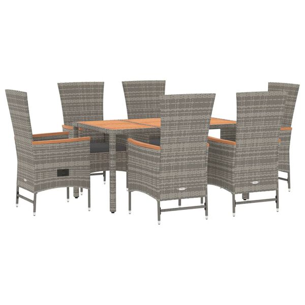 vidaXL 7-tlg. Garten-Essgruppe mit Kissen Grau Poly Rattan