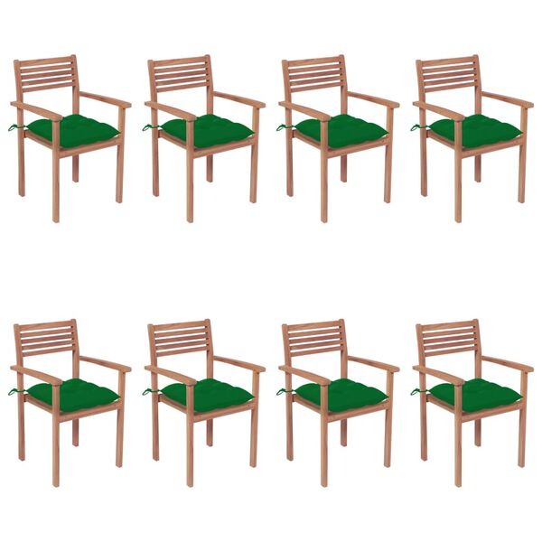 vidaXL Stapelbare Gartenst&uuml;hle mit Kissen 8 Stk. Massivholz Teak