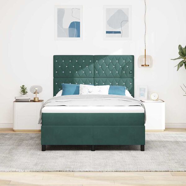 vidaXL Boxspringbett mit Matratze Dunkelgr&uuml;n 140 x 190 cm Samt
