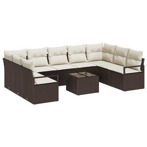 vidaXL Sofa Set mit Kissen 10 pcs Braun und Creme Poly-Rattan