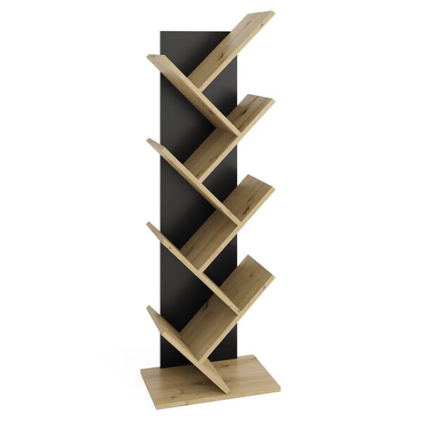 FMD Geometrisches B&uuml;cherregal Eiche-Optik und Schwarz