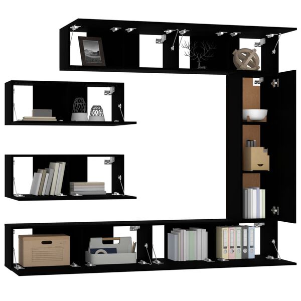 vidaXL 7-tlg. TV-Schrank-Set Schwarz Holzwerkstoff