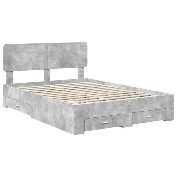 vidaXL Bettrahmen mit Kopfteil Beton Grau 150 x 200 cm Holzwerkstoff