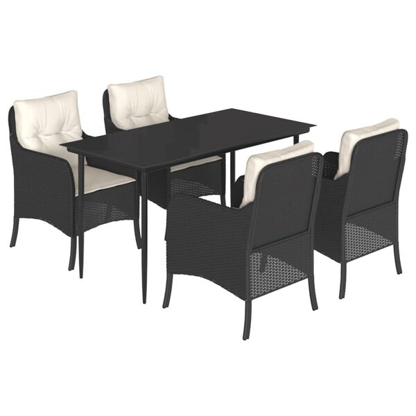 vidaXL 5-tlg. Garten-Essgruppe mit Kissen Schwarz Poly Rattan