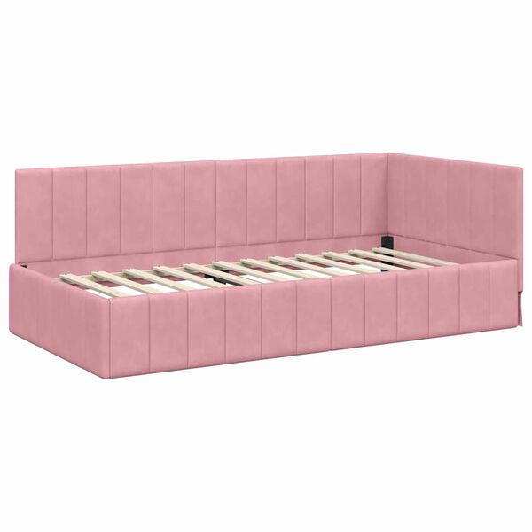 vidaXL Eckbettgestell mit Kopfteil Rosa 90 cm x 190 cm Samt