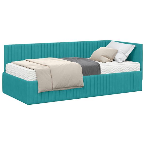 vidaXL Eckbettgestell mit Matratze mit Kopfteil 2 pcs T&uuml;rkis Samt
