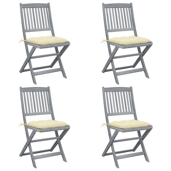 vidaXL Klappbare Gartenst&uuml;hle 4 Stk. mit Kissen Massivholz Akazie