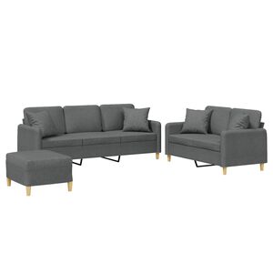 vidaXL 3-tlg. Sofagarnitur mit Kissen Dunkelgrau Stoff