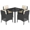 vidaXL 5-tlg. Garten-Essgruppe mit Kissen Schwarz Poly Rattan