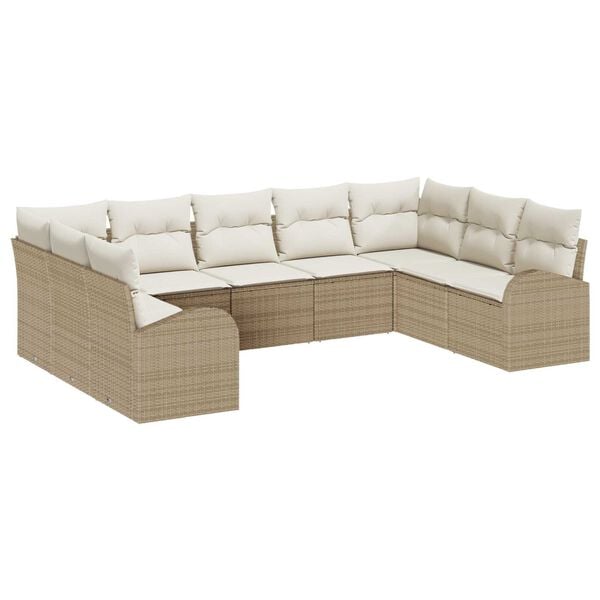 vidaXL Garten-Sofa-Set mit Kissen 9 pcs Beige und Wei&szlig; Poly Rattan