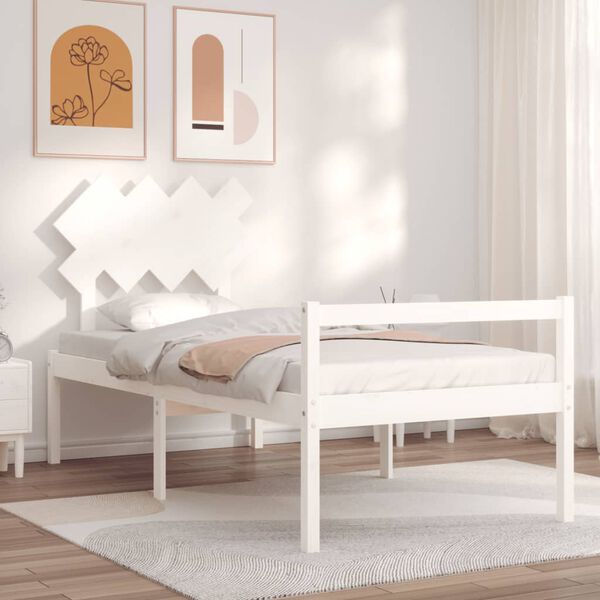 vidaXL Seniorenbett mit Kopfteil Wei&szlig; Massivholz