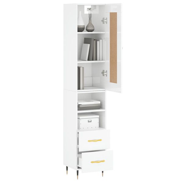vidaXL Highboard Hochglanz-Wei&szlig; 34,5x34x180 cm Holzwerkstoff