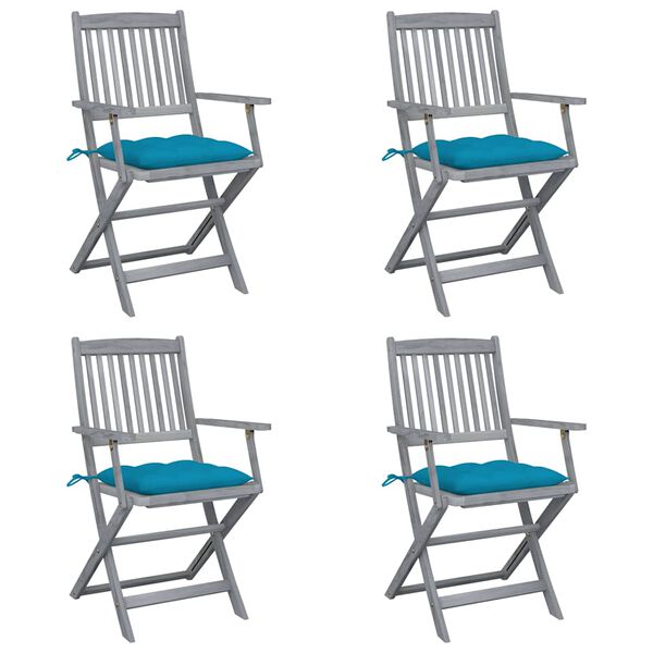 vidaXL Klappbare Gartenst&uuml;hle 4 Stk. mit Kissen Massivholz Akazie