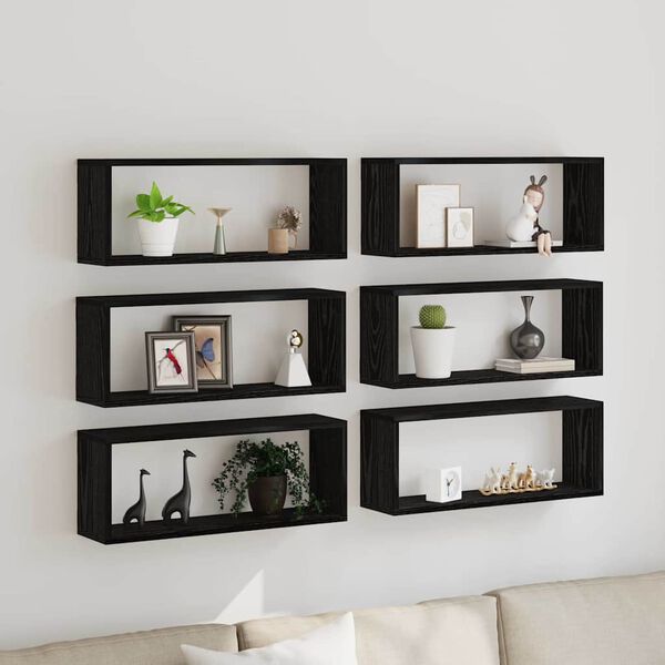 vidaXL Wandregale mit Regal 6 pcs Schwarz Eichen-Optik 60 x 15 x 23 cm