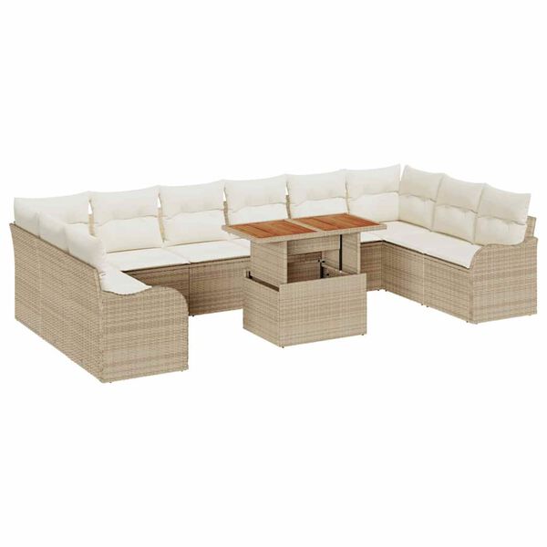 vidaXL Garten-Sofa-Set mit Speicher 11 pcs Beige Poly Rattan