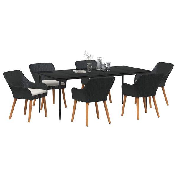vidaXL Garten Essgruppe mit Kissen 7 pcs Schwarz Poly-Rattan