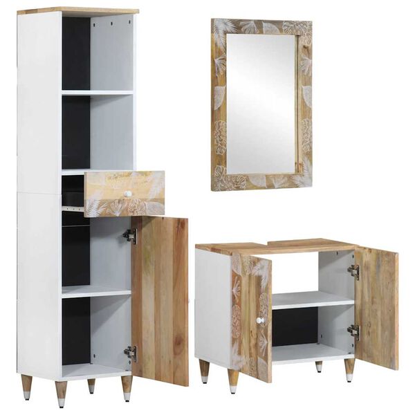 vidaXL 3-tlg. Badm&ouml;bel-Set Massivholz Mango