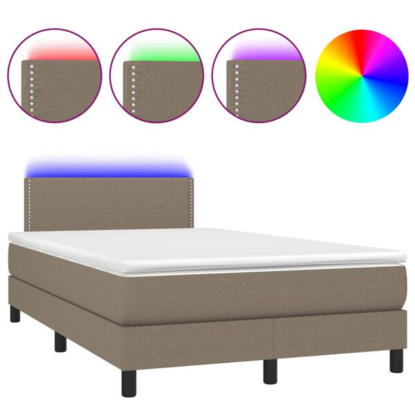 vidaXL Boxspringbett mit Matratze & LED Taupe 120x190 cm Stoff