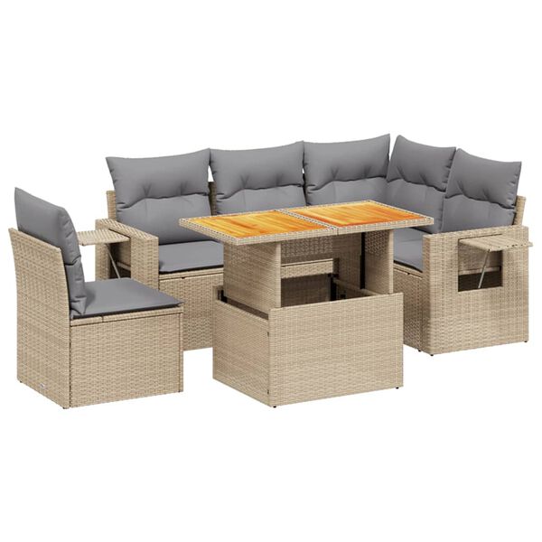 vidaXL 6-tlg. Garten-Sofagarnitur mit Kissen Beige Poly Rattan
