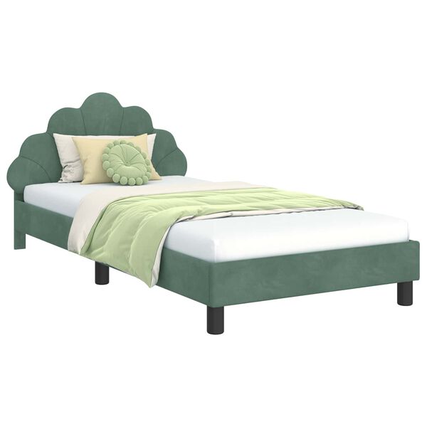 vidaXL Kinderbettgestell mit Kopfteil Meergr&uuml;n 90 x 190 cm Samt