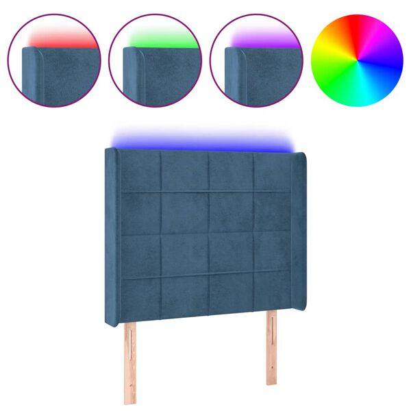 vidaXL LED Kopfteil Dunkelblau 103x16x118/128 cm Samt