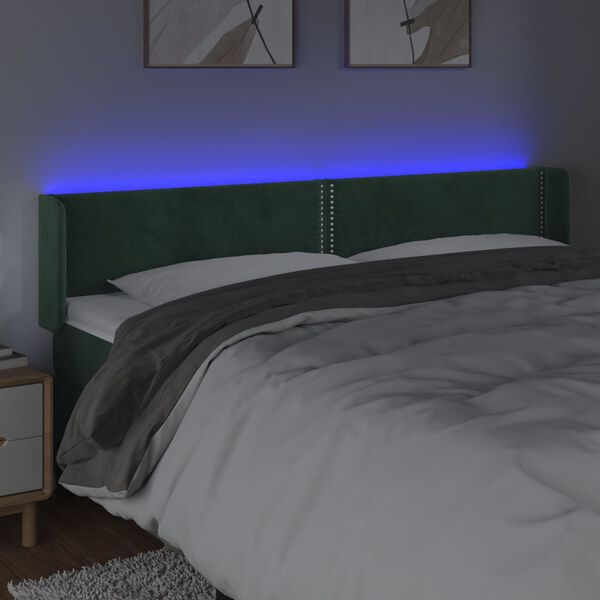 vidaXL LED Kopfteil Dunkelgr&uuml;n 203x16x78/88 cm Samt