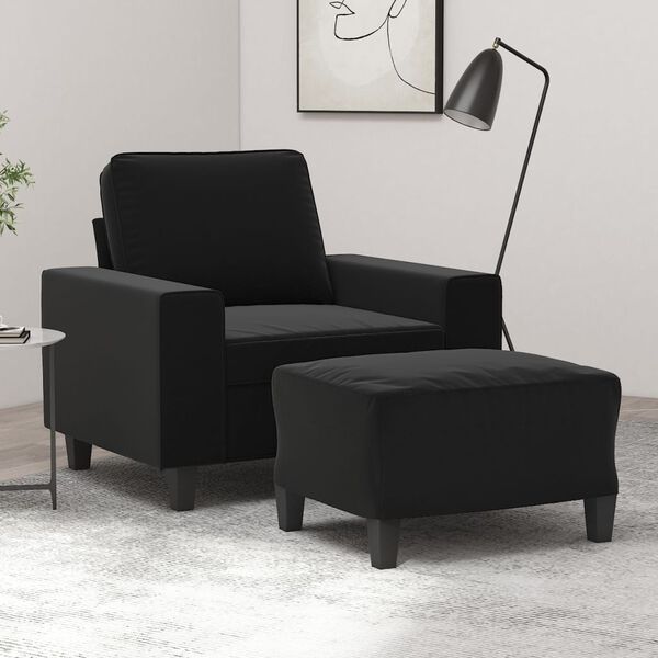 vidaXL Sessel mit Hocker Schwarz 60 cm Mikrofasergewebe