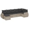vidaXL 7-tlg. Garten-Sofagarnitur mit Kissen Hellgrau Poly Rattan