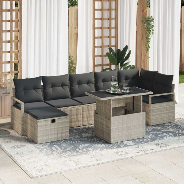 vidaXL Garten-Sofa-Set mit Kissen 8 pcs Hellgrau Poly Rattan