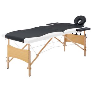 vidaXL Massageliege Klappbar 2-Zonen mit Holzgestell Schwarz und Wei&szlig;