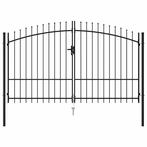 vidaXL Zauntor Doppelfl&uuml;gel mit Speerspitzen Stahl 299,5x224,5 cm Schwarz
