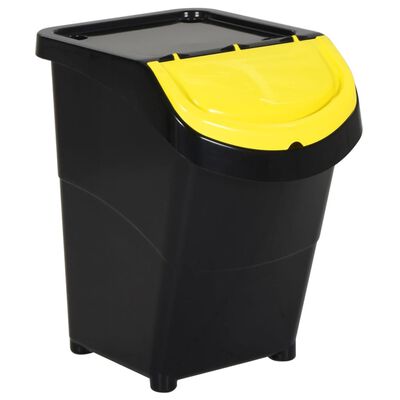vidaXL Abfallbehälter mit Deckeln 3 Stk. Stapelbar Schwarz PP 120 L