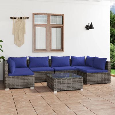 vidaXL 7-tlg. Garten-Lounge-Set mit Kissen Poly Rattan Grau