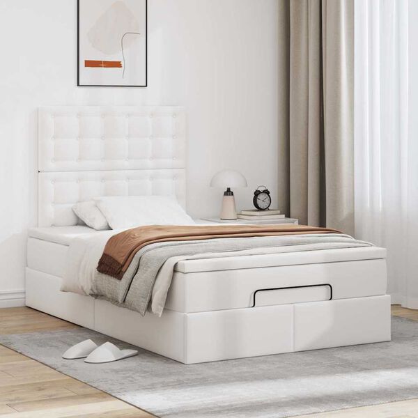 vidaXL Ottoman-Bett mit Matratze Wei&szlig; 120x190 cm Kunstleder