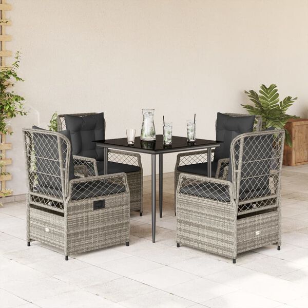 vidaXL 5-tlg. Garten-Essgruppe mit Kissen Grau Poly Rattan