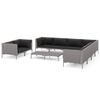 vidaXL 10-tlg. Garten-Lounge-Set mit Kissen Poly Rattan Dunkelgrau