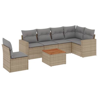 vidaXL 7-tlg. Garten-Sofagarnitur mit Kissen Beige Poly Rattan