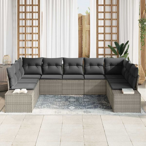 vidaXL Gartensofa-set mit Kissen 9 pcs Hellgrau Poly-Rattan
